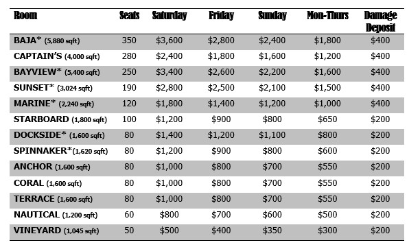 Special Event Pricing Marina Village